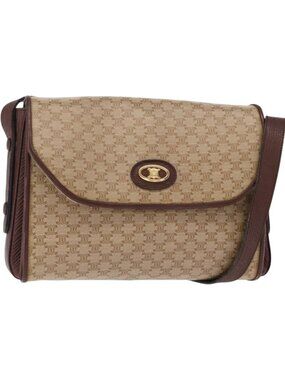 CELINE Macadam Canvas Shoulder Bag PVC Beige Gold